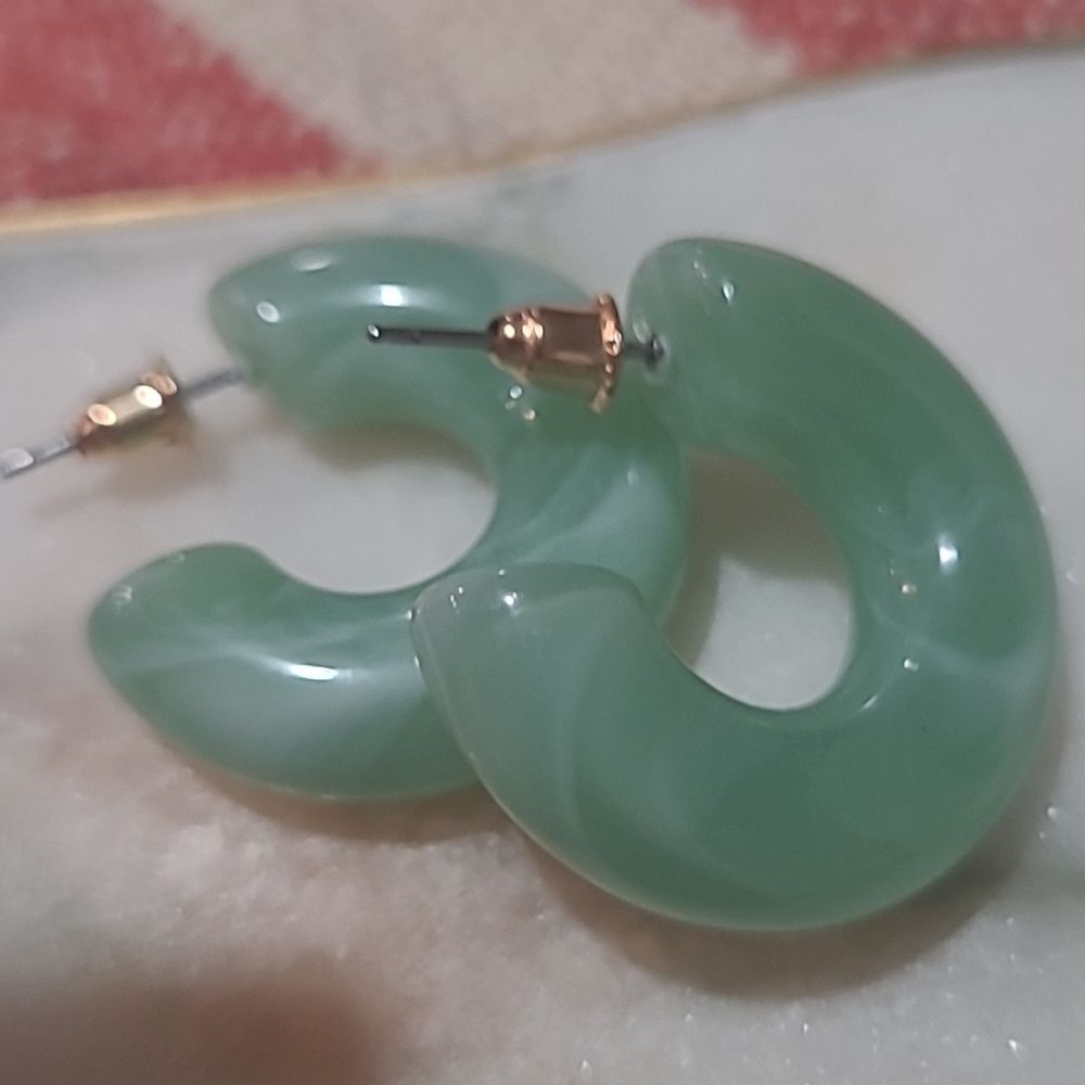 Thick Round Faux Jade Resin Green Hoops 1"
